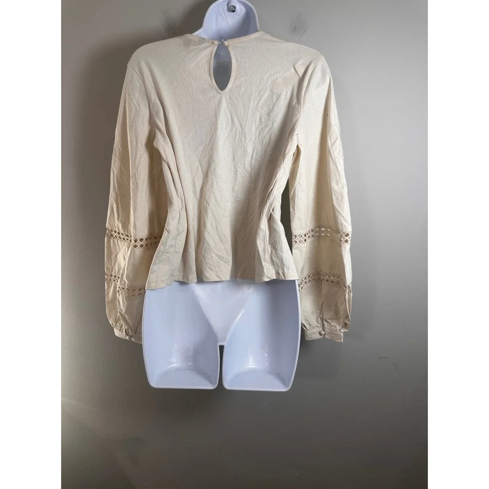 Banana Republic Womens XS Cream Eyelet Crochet Balloon Sleeve Pleated Blouse NEW